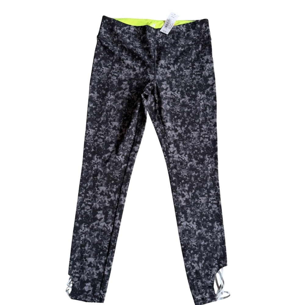 Joe Fresh Active Leggings Digital Camo Neon Waist Strappy Ankle Athleisure M
